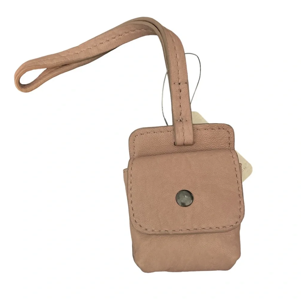 Anthropologie Mini Leather Pouch Keychain in Taupe